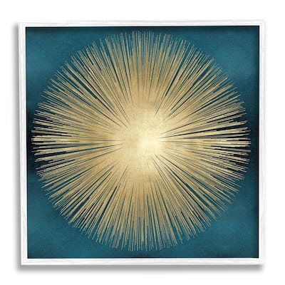Stupell Abstract Deco Sunburst Shape Over Dark Blue Framed Wall Art