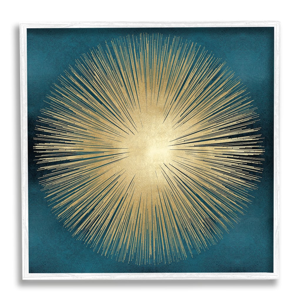 Stupell Abstract Deco Sunburst Shape Over Dark Blue Framed Wall Art