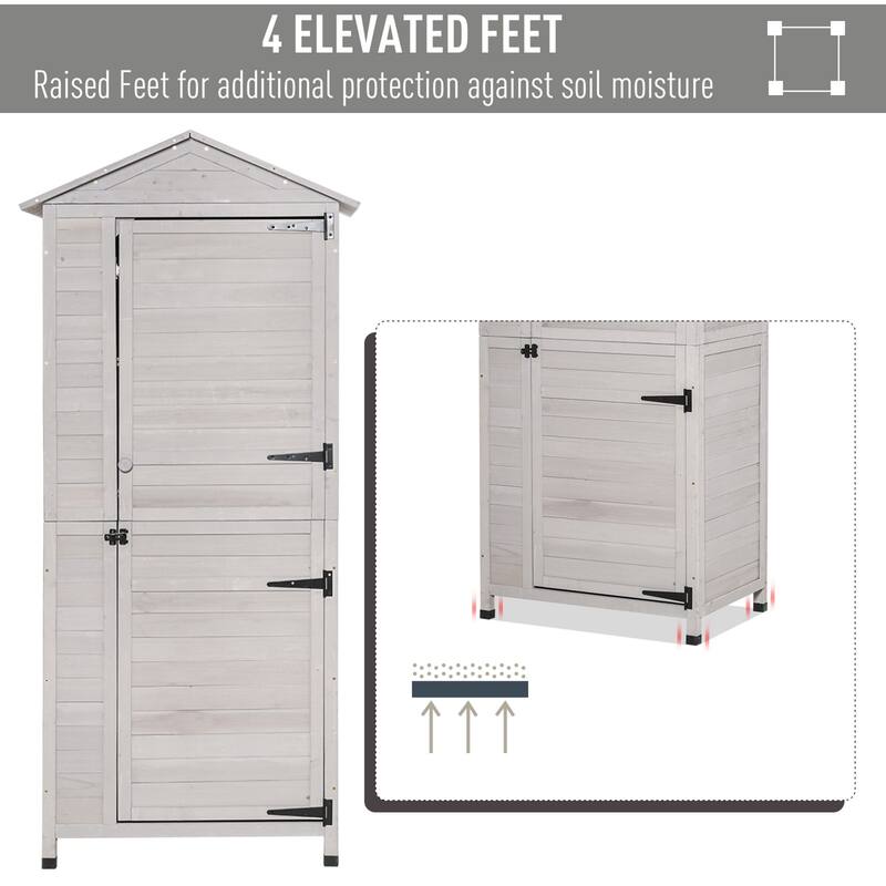 Outsunny Wooden Garden Cabinet Storage, Sheds & Outdoor Storage Backyard 4-Tier 3 Shelves Lockable Organizer