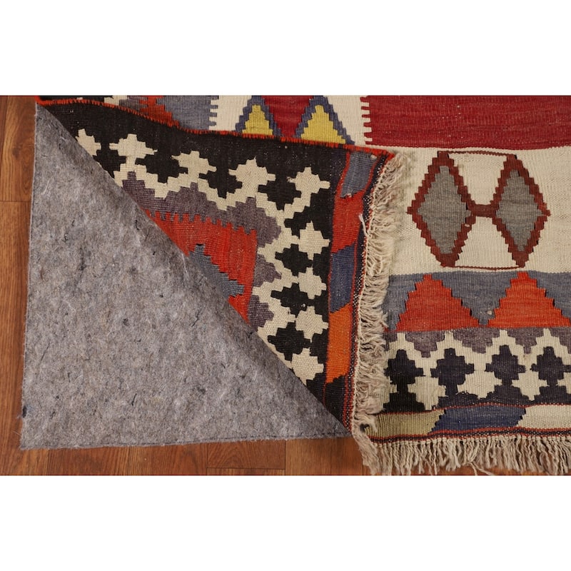 Kilim Qashqai Persian Vintage Rug Flatweave Tribal Red Wool Carpet - 4'5"x 8'1"
