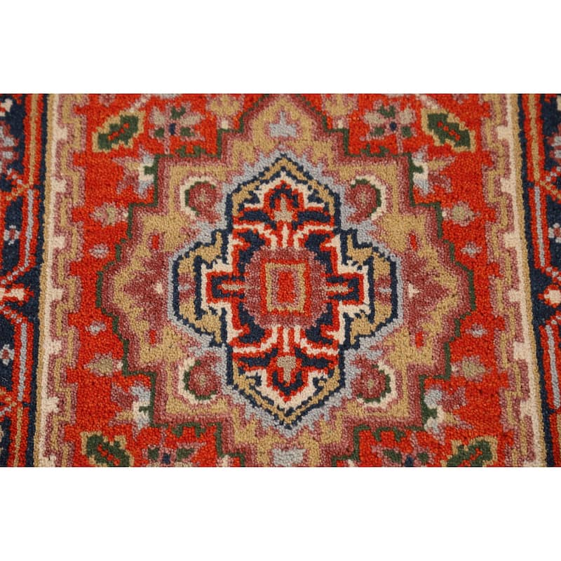 Geometric Heriz Serapi Indian Runner Rug Handmade Orange Wool Carpet - 2'5" x 9'11"