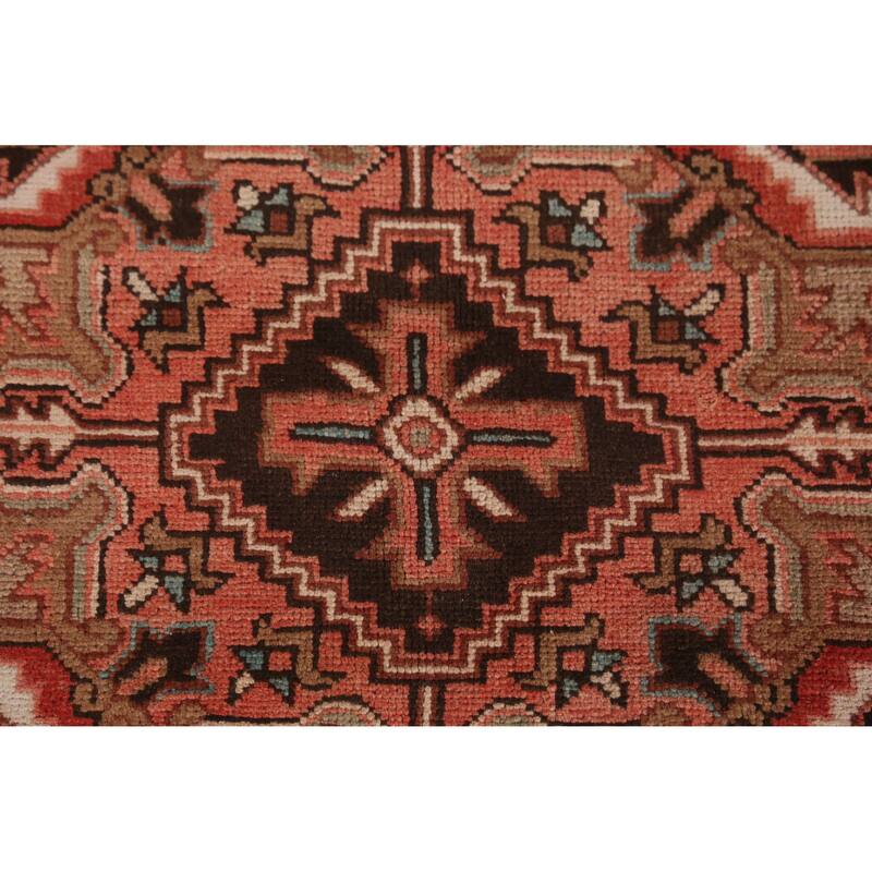 Hand Knotted Oriental 100% Wool Carpet Traditional Medallion Oranges & Rust Heriz Area Rug - 9' 5'' X 6' 5''