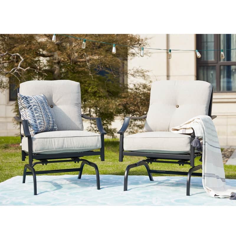 Patio Festival Outdoor Metal Rocking-Motion Chair with Cushions (2-Pack) - Beige