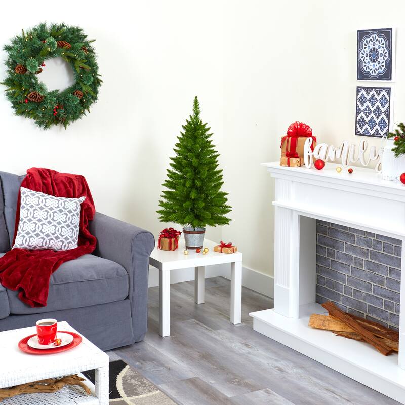 3ft. Pine Artificial Christmas Tree with 50 Warm White Lights and 143 Branches - Compact Holiday X-Mas Accent Tree
