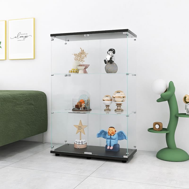 3 Shelves Floor Standing Glass Display Cabinet with Door