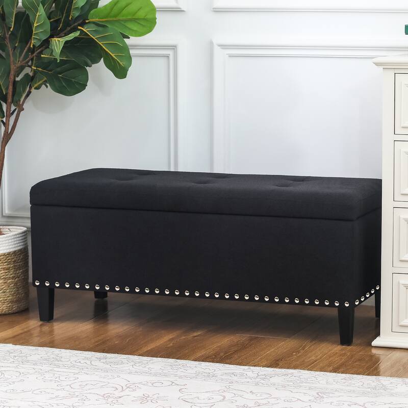 Adeco Storage Ottoman Bench 41" Tufted Fabric Footrest