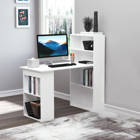 HOMCOM Modern Compact Computer Desk with 6-Tier Storage Shelves Combo, Writing Table Workstation with Bookshelf for Home Office
