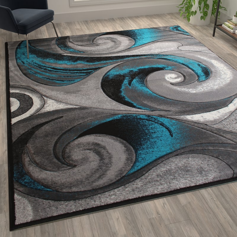 Modern Ocean Wave Design Olefin Indoor Area Rug