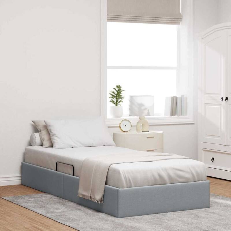 vidaXL Storage Bed with Mattress in Fabric - Light grey (1)