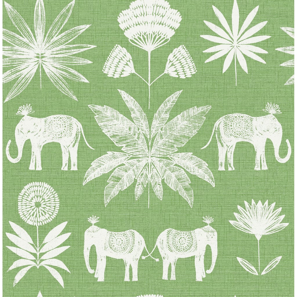 A-Street Prints Bazaar Green Elephant Oasis Wallpaper
