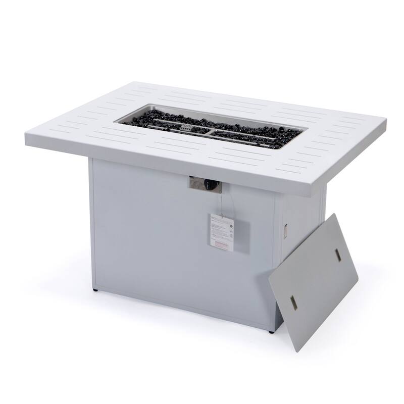LeisureMod Chelsea 44" Modern 55000 BTU Propane Patio Fire Pit Table with Wind Guard for Porch Backyard Garden Decor