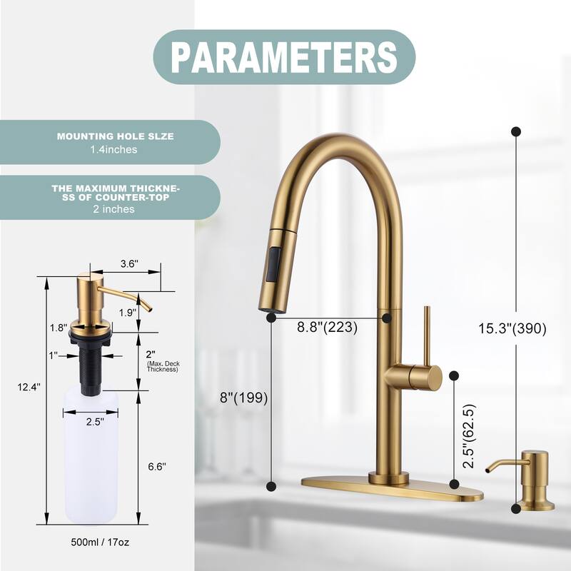 WOWOW Single Handle Pull Down Kitchen Faucet with Soap Dispenser