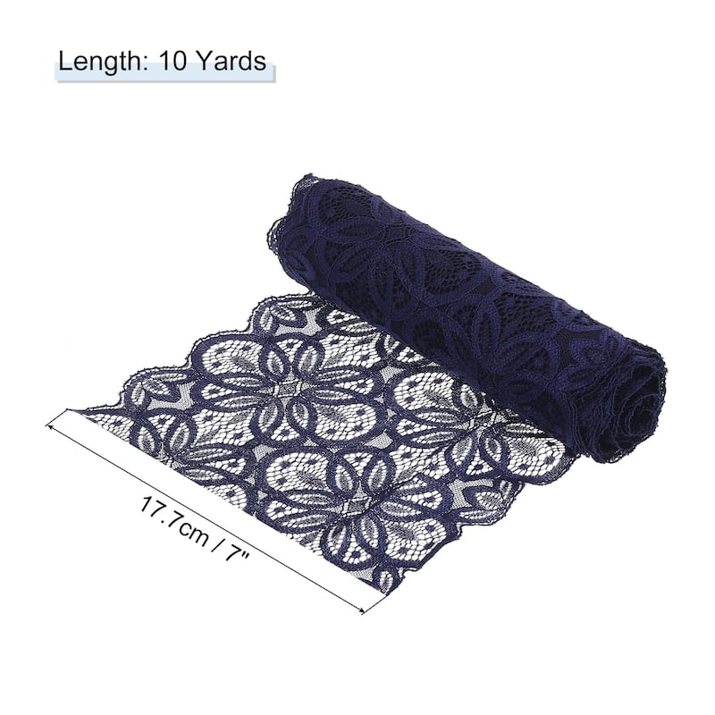 Lace Ribbon 7 Inch Lace Flower Trim for Craft Gift Wrappers Wedding - Dark Blue - 10 Yard