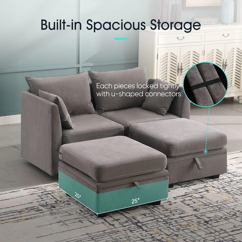 Modern Double Seating Sectional Sofa With Ottoman and Storage Space