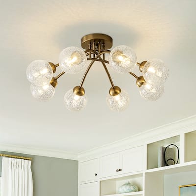 Modern Crackle Glass Globe Round Sputnik Ceiling Light 27in