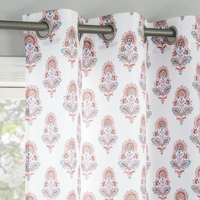 No. 918 Avie Global Medallion Semi-Sheer Grommet Curtain Panel, Single Panel