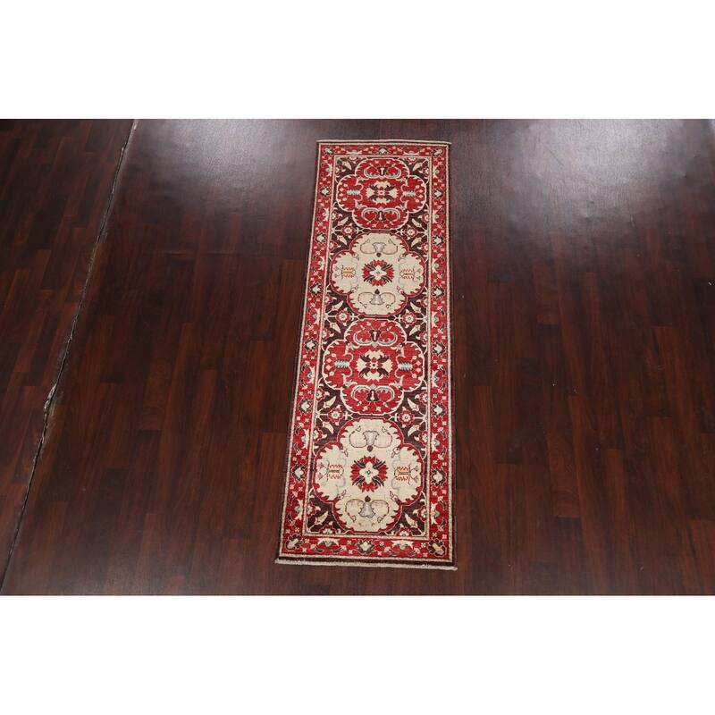 Hand Knotted Oriental 100% Wool Carpet Traditional Floral Brown Kazak Runner Rug - 8' 0'' X 2' 7''