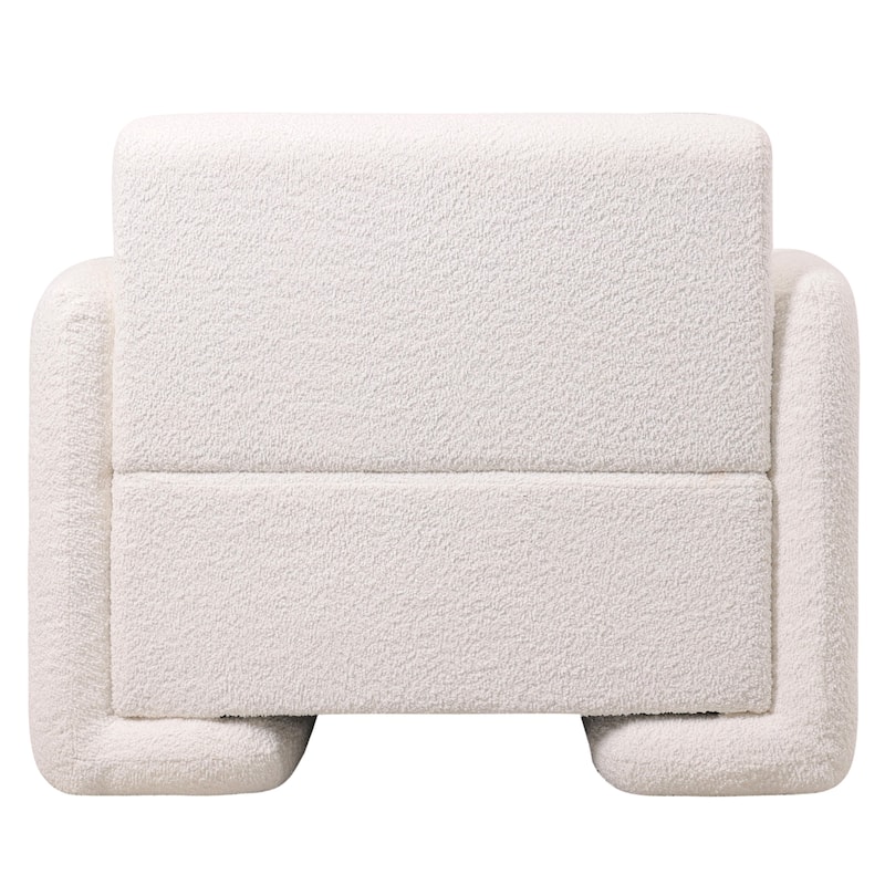 Nyta Mid-Century Accent Armchair in Deep Foam Seat, Boucle or Linen Upholstery, and Plastic Glides with Solid Wood Support