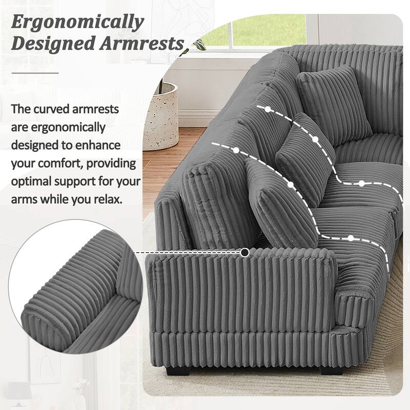 Roomfitters 129-Inch Oversized U-Shaped Sectional Sofa, Modern Corduroy Upholstered Couch with Chaise Lounge, Dark Grey