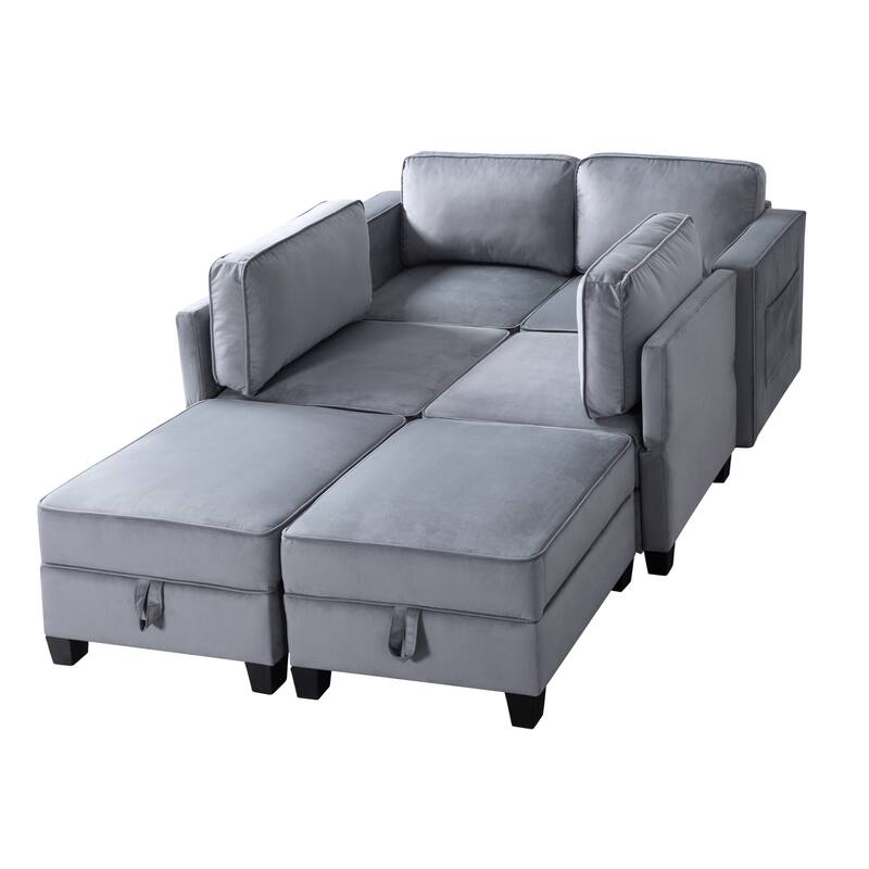 Dark Gray 116" Modular Sectional Sofa with Ottoman & Hidden Storage