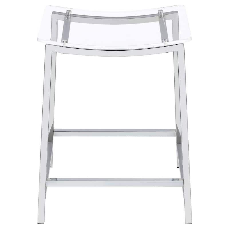 Ani 24 Inch Counter Height Stool Set of 2, Acrylic Clear, Chrome Metal