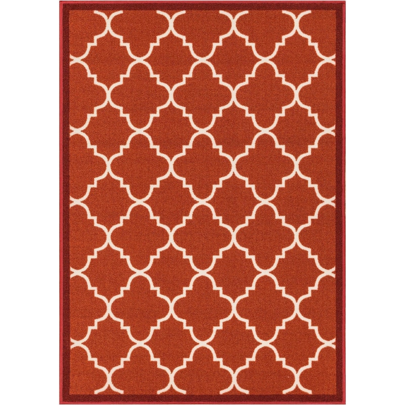 Well Woven Modern Bold Lattice Non-Skid Backing Area Rug - 3'3" x 4'7" - Red - Rectangle