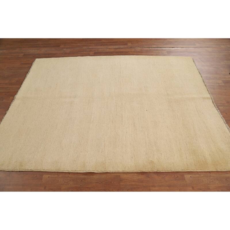 Gabbeh Modern Rug Solid Beige Hand-Knotted Wool Carpet - 5'3"x 6'6"