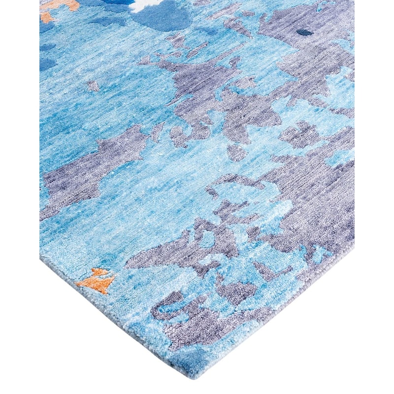 Modern One-of-a-Kind Hand-Knotted Area Rug - Blue, 8' 2" x 10' 1" - 8' 2" x 10' 1"