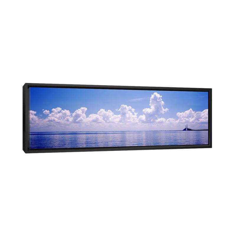 iCanvas "Seascape with a suspension bridge in the background, Sunshine Skyway Bridge" by Panoramic Images Framed Canvas Print - 24x72 - Black