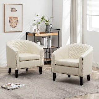 KINWELL 29" PU Faux Leather Club Armchair with Nailheads, Set of 2