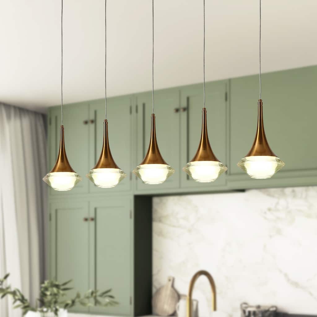 Modern LED 5-Light Chandeliers Island Pendant Light for Kitchen Island - Gold