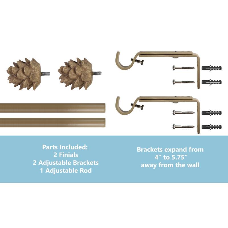 3/4" Farmhouse Pinecone Curtain Rod Adjustable Designer Window Single Rod
