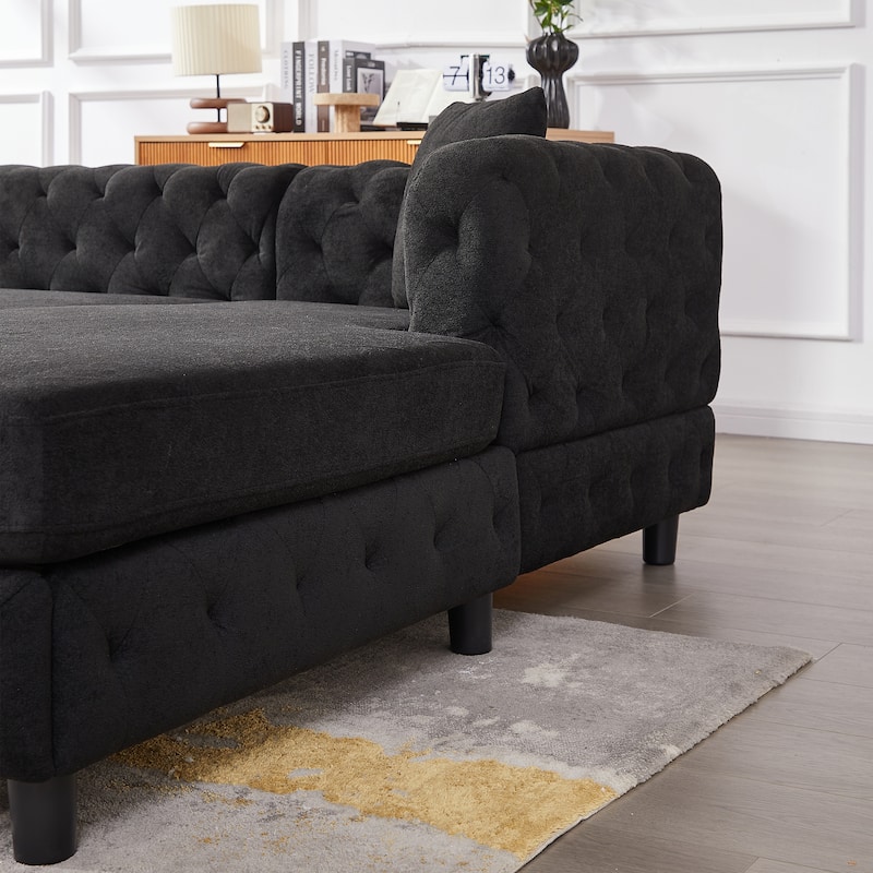 126" Chenille U-Shaped Sectional Sofa with Dual Chaise Lounges and 2 Pillows