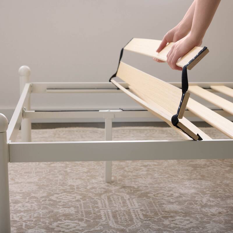 Brookside Phoebe Metal Platform Bed with Vertical Bar Metal Headboard and Round Accents