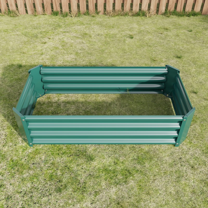 Anmytek Raised Metal Garden Bed Corrugated Green Planter Box for Vegetables Flowers Outdoor