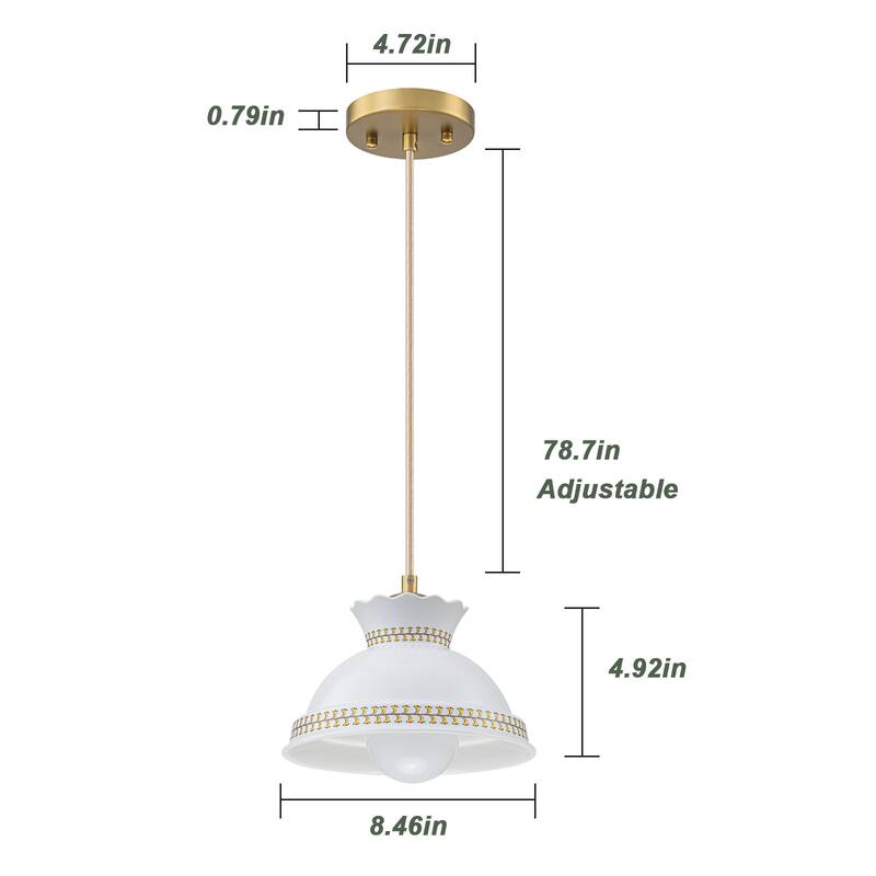 8.46 in. White Ceramic 1-Light Pendant, Adjustable Hanging Chandelier