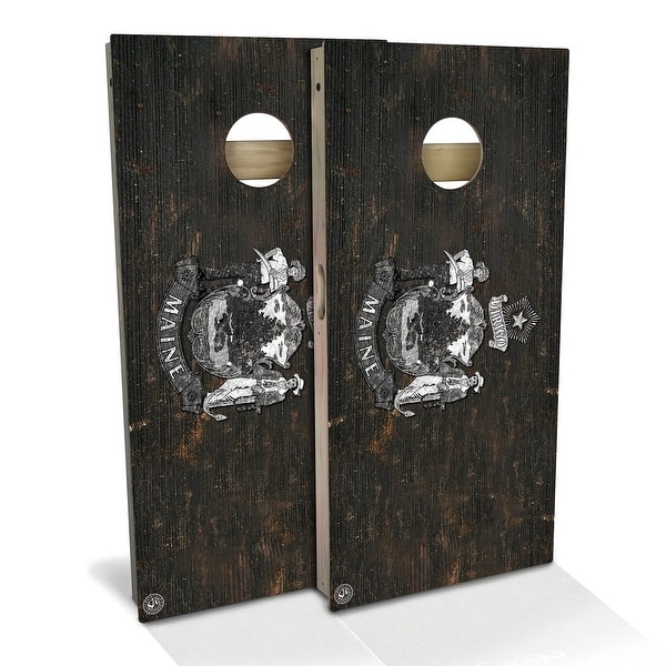 slide 2 of 9, Maine Flag Rustic Outdoor Cornhole Board Set
