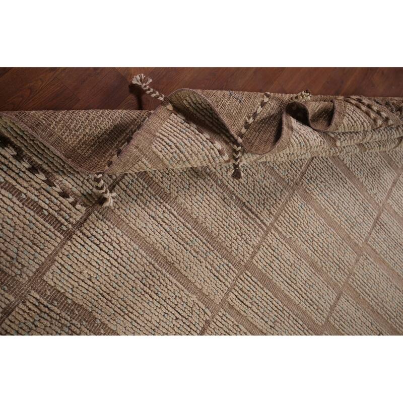 All-Over Striped Moroccan Area Rug Hand-Knotted Wool Carpet - 6'2"x 9'4"