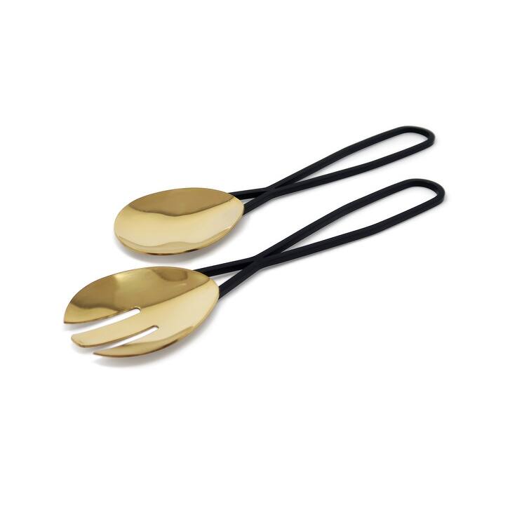 Gold Salad Servers with Black Loop Handles S/2