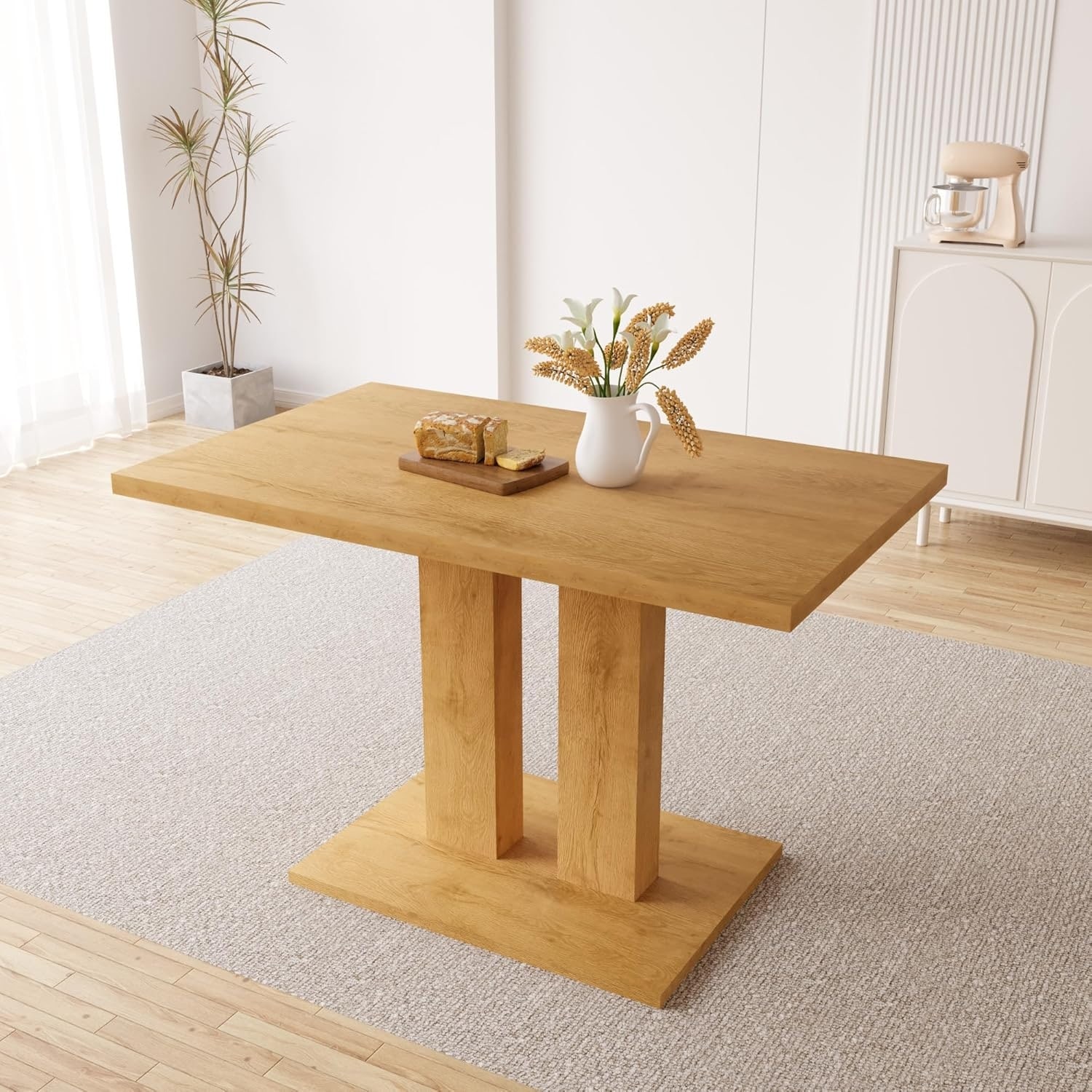46 Inch Rectangular Oak Finish Dining Table for Small Spaces, Sturdy and Compact Design for Home or Apartment - 46'' Table