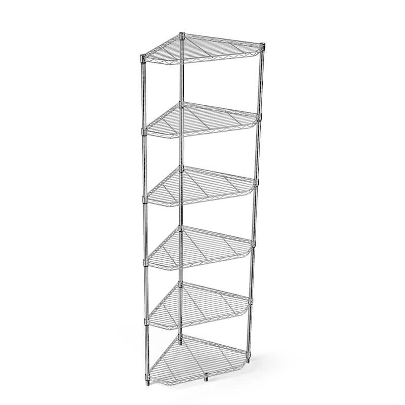 6 Tier Shelf Heavy Duty Free Standing Corner Storage Display Rack - Chrome
