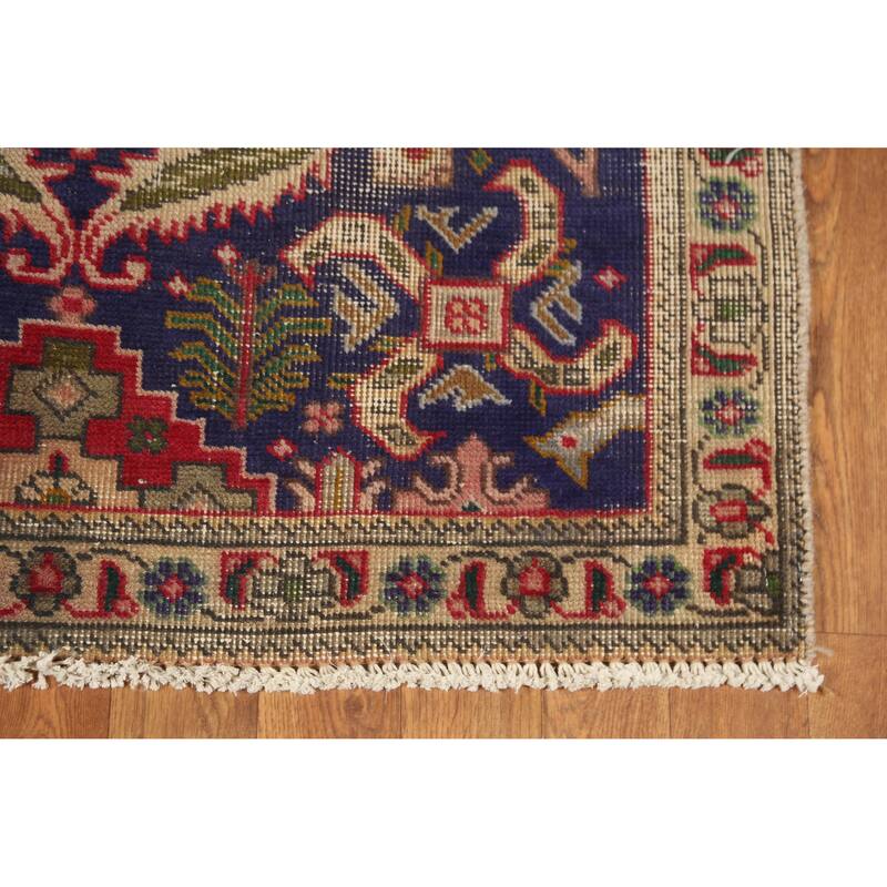 Hand Knotted Oriental 100% Wool Carpet Traditional Medallion Navy Blue & Blues Tabriz Area Rug - 4' 9'' X 3' 0''