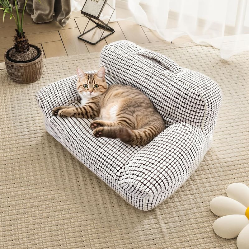 Modern Dog Sofa for Small Dogs and Cats, Pet Couch, Super Fluffy Dog Couch Cat Sofa Bed, Thick Lounge Bed, Dog Bed Washable - 27.5"x19.7"x15.2" - White