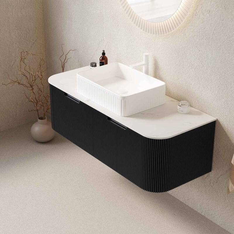 Wall Mounted Striped Bathroom Storage Cabinet with Sink