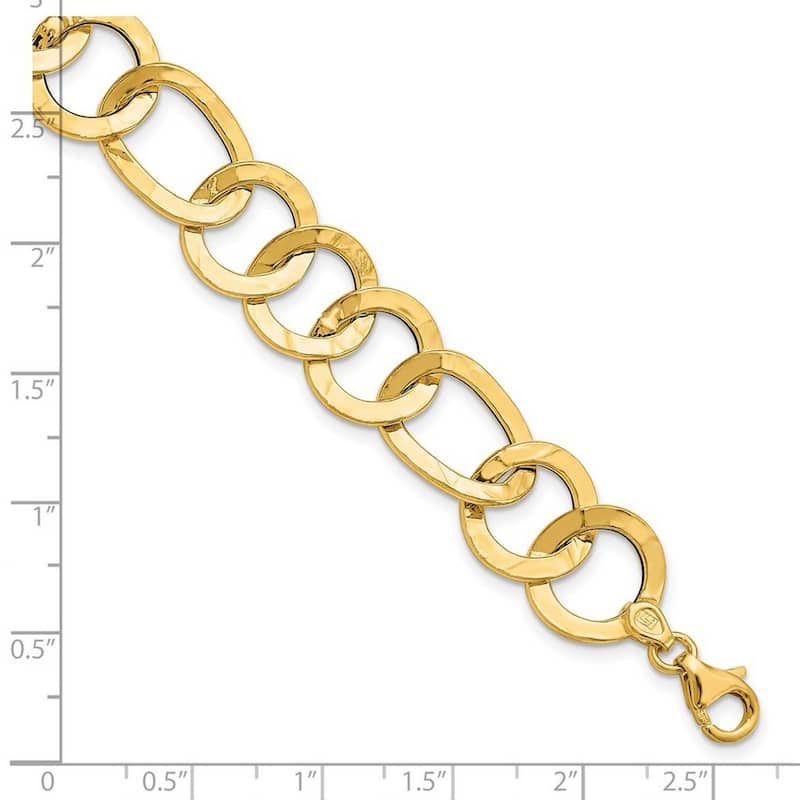 Curata 13.4mm 14k Gold Polished Textured Fancy Link Bracelet 7.75 Inch