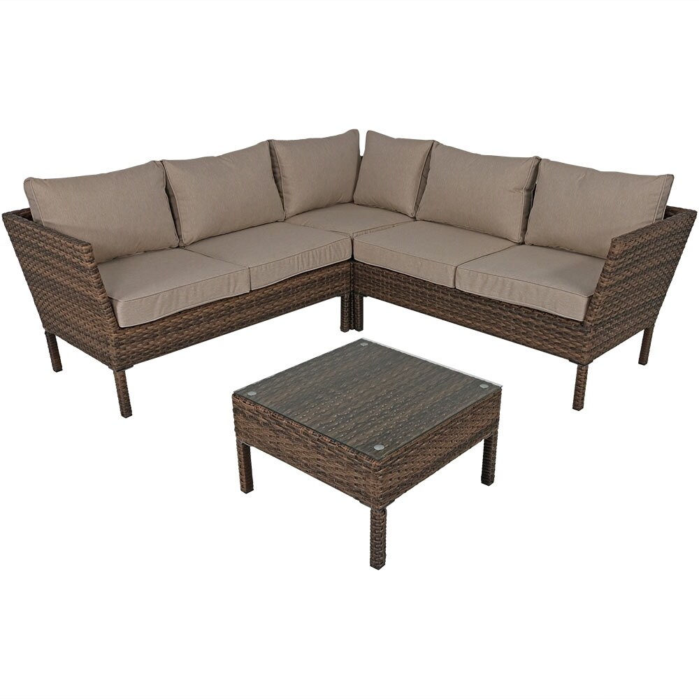 Sunnydaze Avel 4 Piece Sofa Sectional Patio Furniture Set With Taupe Cushions Overstock 18537303