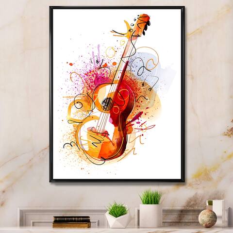 Designart "Music Guitar Abstract Design" Modern Framed Canvas artwork