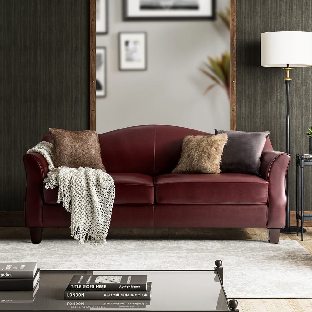 HULALA HOME Sandra 81.5" Classic Genuine Leather Sofa With Solid Wood Legs