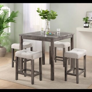 5-Piece Counter Height Dining Set with Tufted Linen Stools - Bed Bath ...