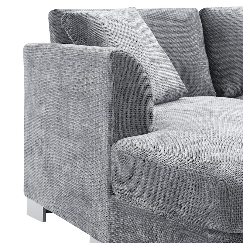 96*56" L-shaped 4-seat Chenille Sofa with Chaise and 2 Pillows, Gray